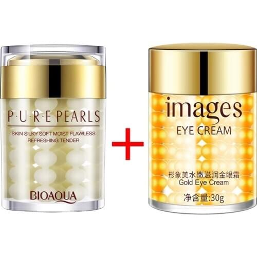 BIOAQUA Pearls Face Cream Whitening Moisturizing Anti Wrinkle + Images Gold Eye Cream Dark Circles Remover Eye Bag Skin Care