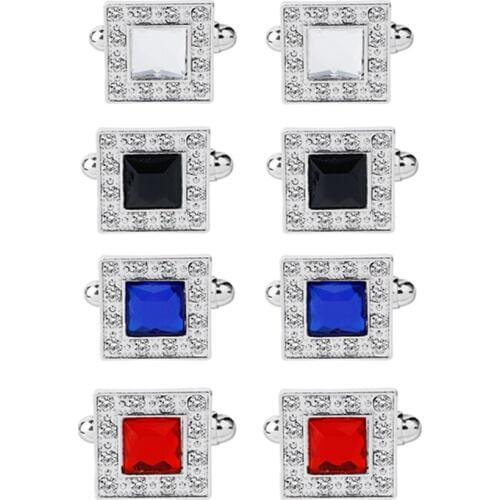 Square Full Rhinestone Cufflinks For Mens Crystal French Shirt Cuff Links Black White Purple red Cufflink Buttons Christmas Gift
