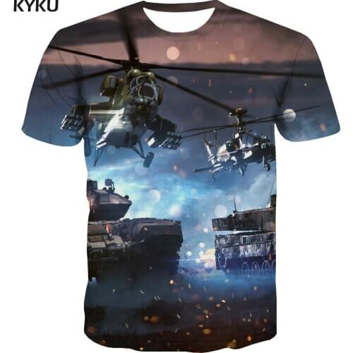KYKU Tank T-shirt Men Helicopter Shirt Print Military T-shirts 3d War Tshirt Printed Mens Clothing summer Fashion Male Tops