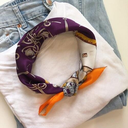 Luna&Dolphin Women Small Square Scarves 53x53 100% Real Silk Orange Belt Luxury Bandanas Headbands Scarf Kerchief Hijab Scarf