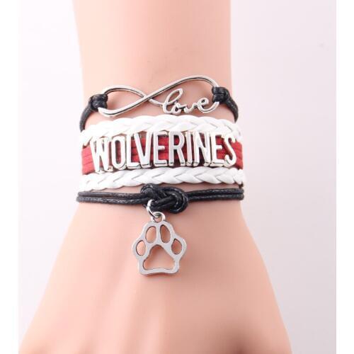 Little Minglou Infinity Love WOLVERINES bracelet dog pet paw charm leather wrap men bracelets & bangles Women jewelry