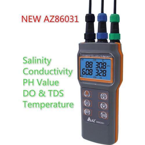 Upgraded Digital Water Quality Meter Dissolved Oxygen Tester PH Meter Conductivity Salinity Temperature Saltiness Meter AZ86031