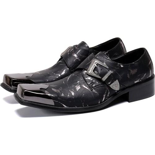 Fashion Square toe Italian Men Dress Shoes Retro Genuine Leather Crocodile Grain Men Shoes Party Wedding Slippers Plus Size