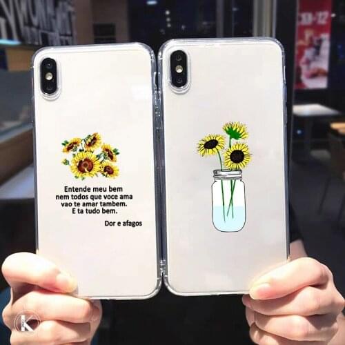 Lovely Yellow Sunflower Clear Phone Case For iPhone 12 11 Pro MAX XR 7 X XS SE20 8 6Plus Fashion Soft Clear Silicone Cover Coque