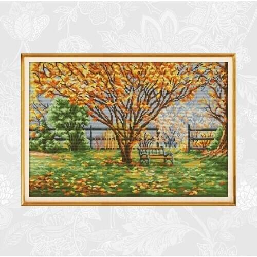 Joy sunday Fallen leaves Printed Canvas Cross Stitch DIY Handmade Needlework Cross-stitch Kits DMC 11CT 14CT Embroidery Sets