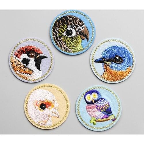 NEW 4.2CM Round Shape Iron On Clothing Patches Cute Bird Patch for Coat Jeans Jacket DIY
