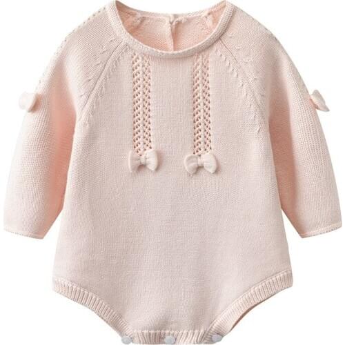 New Arrival Baby Girls Solid Color Knit Long Sleeve Triangle Romper