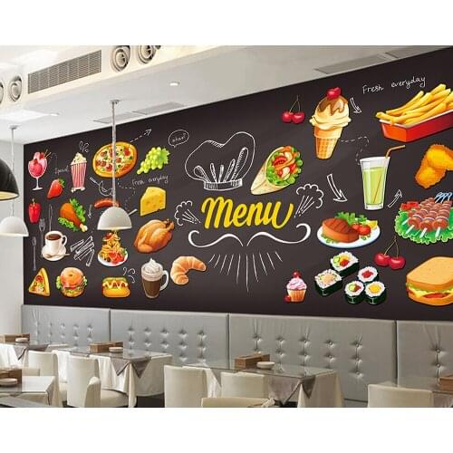 Custom retro papel de parede,Hand-painted Food,3D murals for the restaurant cafe hotel background wall PVC wallpaper