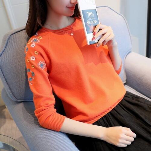 OHCLOTHING 2019 embroidery sweater female head sets new spring shirt Korean Short Raglan Knitwear sweater