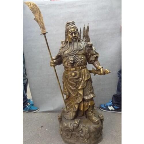Wholesale factory 40" Chinese Bronze Folk Dragon Head Banner Warrior GuanGong GuanYu God Statue 25% off