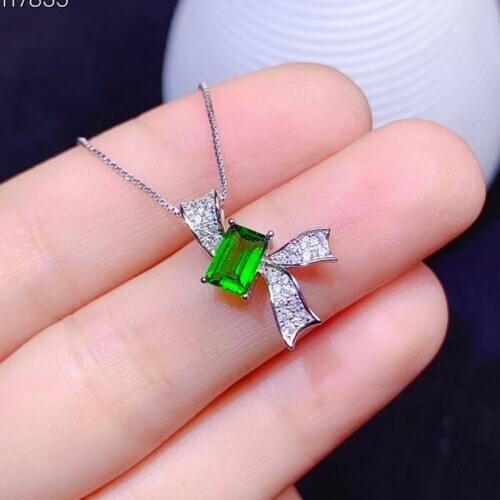 Chrome Diopside Pendant 4*6MM EM Shape Natural Green Gemstone Necklace Women Birthday Gift Real 925 Sterling Silver Fine Jewelry