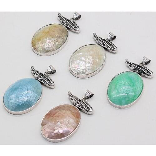 1pcs Natural Egg Shape Yellow Green Black Shell Pendants Charms for DIY Earring Necklace Jewelry Making Gift Size 32x56mm