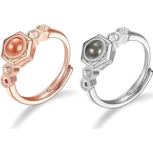 2019 New Arrival Rose Gold Silver 100 languages I love you Projection Pendant Ring Romantic Love Ring Jewelry