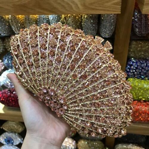 Pink Crystal Rhinestone Clutch purse Handbag Women Metal Minaudiere Top Handle Tote Purse Wedding Party Evening Bag gold/silver
