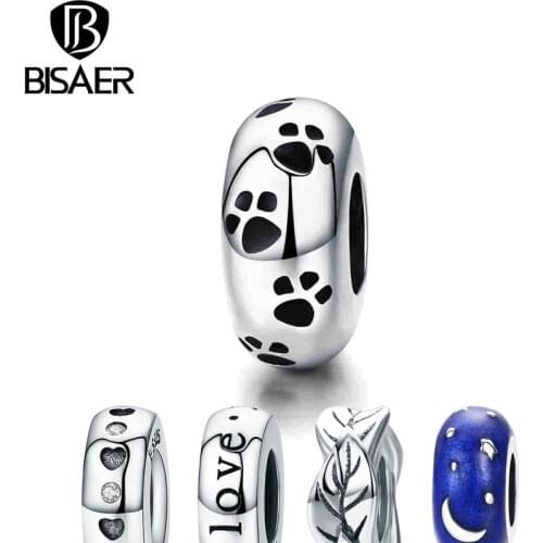 BISAER 925 Sterling Silver Small Heart Spacer Bead Charms Fit Charms Bracelets & Bangles Sterling Silver 925 Jewelry making