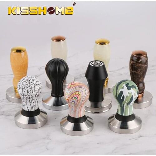 Barista Espresso Coffee Tamper Solid Jade/Printed Frosted Handle 58MM Stainless Steel Base Coffee Powder Hammer Coffee Tools