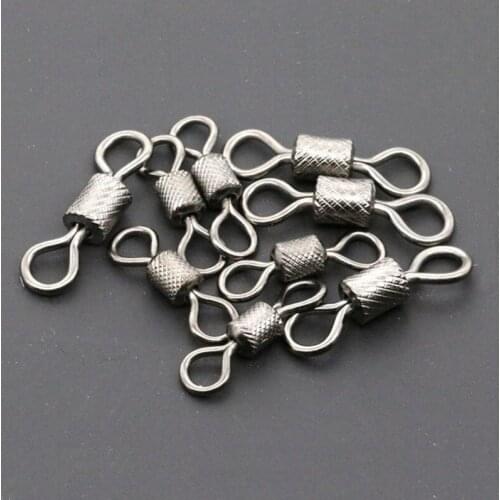 50pcs/lot Stainless Steel Fishing Swivels Stripe Bearing Swivel With Snap Solid Rings Rolling Swivel Carp Fishing Accessories