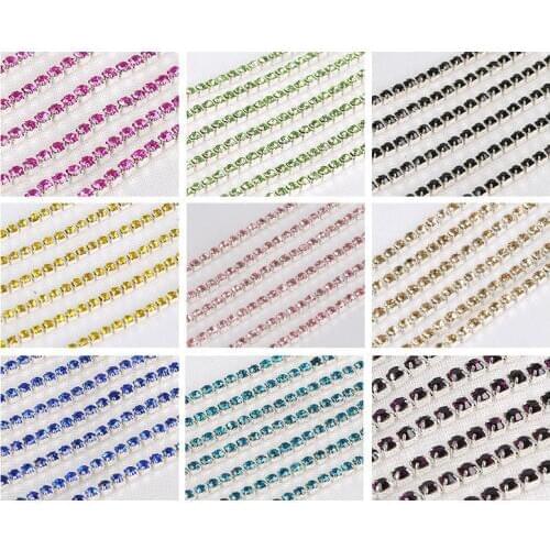 YANRUO 10 Meters SS6 SS8 SS10 SS12 Rhinestones Sew On Stones Glass Crystal Rhinestone Silver Base Rhinestone For Dresses Clothes