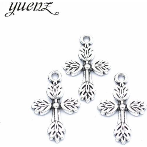 YuenZ 15 pcs Antique Silver Color Cross Charms Pendant for Necklace Charm Jewelry Making 19*12mm T87