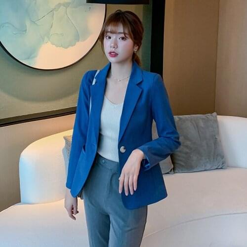 Light Blue Blazer Women 2021 Spring Autumn Fashion Temperament Long Sleeve Slim Jacket Office Ladies Work Coat X1623RX