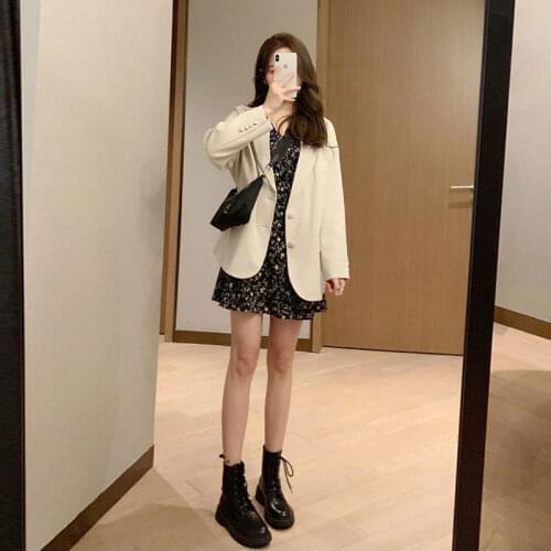 Plus Size Womens Autumn New Suit Womens Coat + Floral Dress Womens Plus Size Two-piece Suit