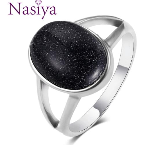 925 Sterling Silver Ring For Women Vintage Hollow Out 10x14MM Big Blue Sandstone Rings Punk Style Fine Jewelry Anniversary Gifts