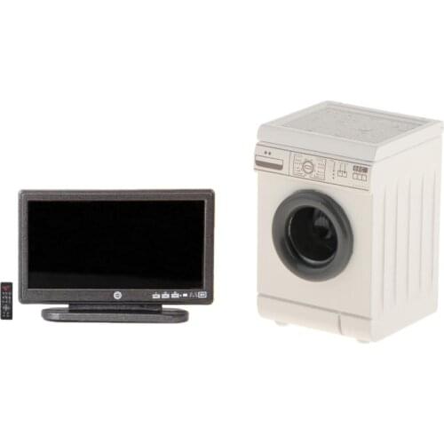 1:12 Miniature Washing Machine and Flat-panel TV Furniture Supplies Scenery