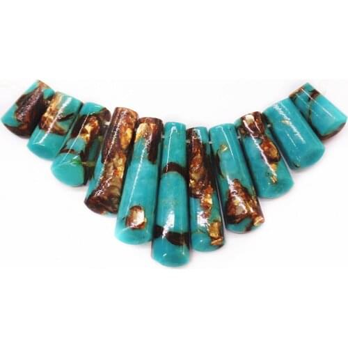 11Pcs/set 40x10x5mm-16x10x6mm Wholesale Blue And Brown Sea Sediment Jasper & Pyrite Oblong Pendant Bead S68