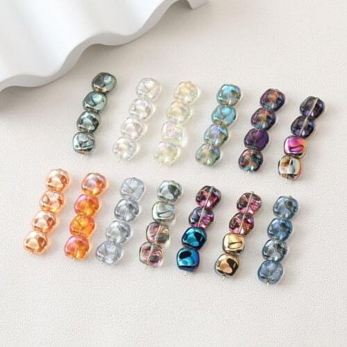 200pcs/lot AB color print geometry irregular square shape Straight hole glass beads diy jewelry earring/bracelet accessory