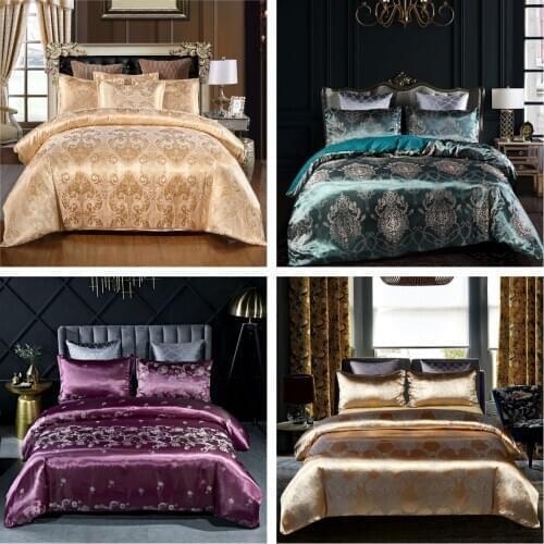 2020 New Fashion Luxury 2/3pcs Bedding Set Satin Jacquard Duvet Cover Sets US/EU Size Single Twin Double Full Queen King