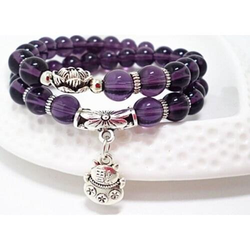 2021 New Product Set Retro Amethyst Bracelets Black Agate Lucky Cat Oil Leaf Multilayer Bracelet for women Jewelry for women