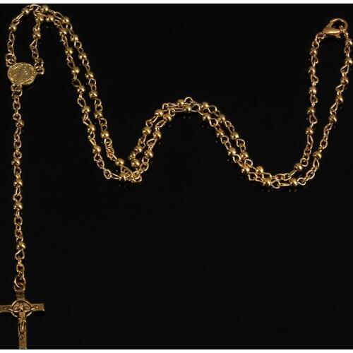 3mm Gold Beads Rosary Blessing Goddess Pendant Stainless Steel Necklace Jesus Necklace Christian Catholic Orb