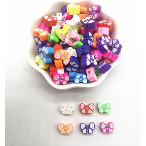 30pcs 10mm Butterfly Pattern Beads Polymer Clay Spacer Loose Beads for Jewelry Making DIY Bracelets Accessories #11