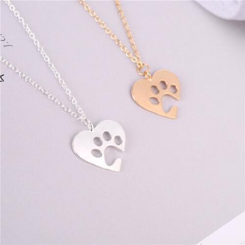 50pcs/lot Unique Heart Shaped Necklace Jewelry.Cute Dog/Cat Animal Paw Print Pendant Necklace. Pendant Accessories