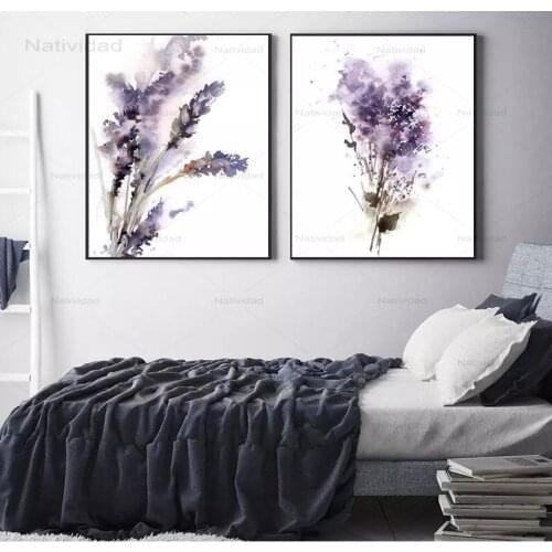 Abstract Botanical Purple Lavender and Lilac Flowers Prints and Posters Wall Art Room Home Decor Canvas Painting No Frame