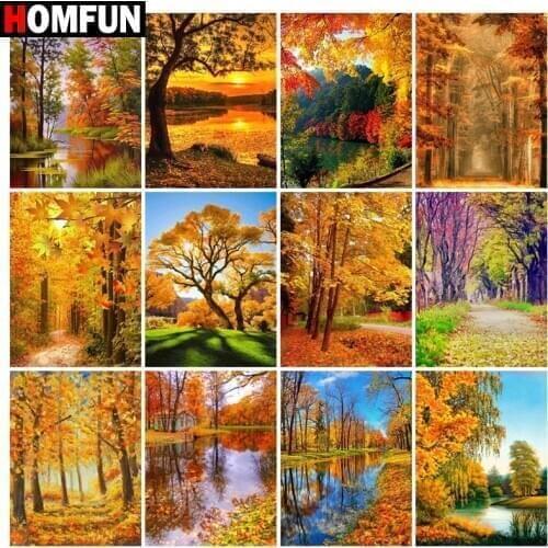 HOMFUN Diamond Painting Full Square/Round Drill 5D DIY "Maple leaf landscape" Daimond Embroidery Rhinestone Cross Stitch Decor