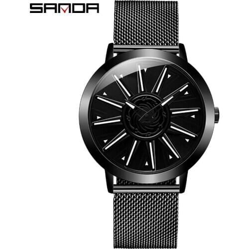 SANDA 2020 Hot Sell Waterproof Men Watch Fashion Creative Rotating Dial Quartz Wheel Watches Hook Buckle Gifts Montre Homme 1032