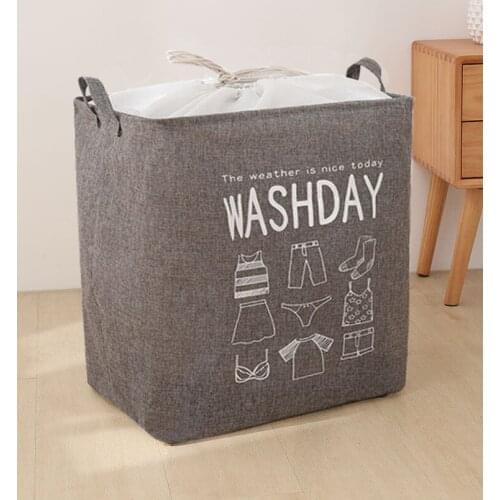 Dormitory Waterproof Antifouling Dirty Clothes Hamper Bedroom Drawstring Imitation Linen Cloth Art Storage Basket 75L 100L