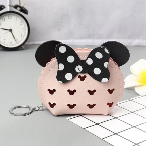 Disney Minnie Hollow PU Coin Purse Cute Cartoon coin bag Lady Wallet Multifunction Coin Bag Headphone Bag card holder