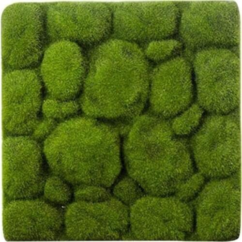 Grass Mat- Stone Shape Indoor Green Artificial Lawns Turf Carpets Fake Sod Moss for Home Hotel Wall Balcony Decor