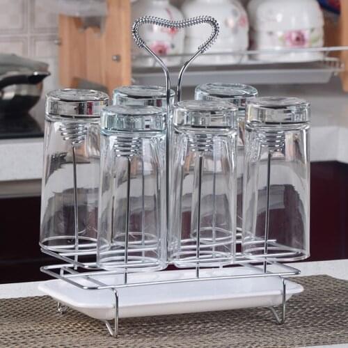 Creative glass water cup Rack Stainless steel spring Drainboard Drying Drainer mug holder Stand home Kitchen Storage Organizer