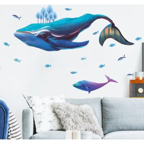 Creative Blue Whale Wall Stickers Living Room Sofa Backdrop Wall Art Mural Teen Bedroom Decals for Furniture PVC Office Decor
