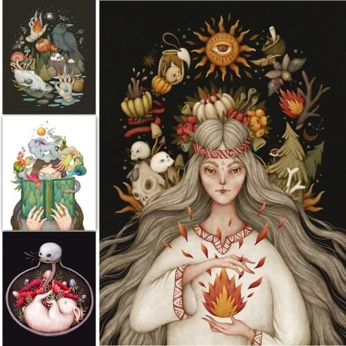 Gypsy Witch Divination Magic Art Posters And Prints Witchs Magic Of Fire Wall Art Canvas Painting For Living Room Decoration