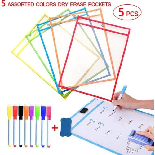 Reusable Transparent Dry Erase Pockets Sleeves PP File With Pen Write Wipe Drawing Whiteboard Markers Used for Teaching Supplies