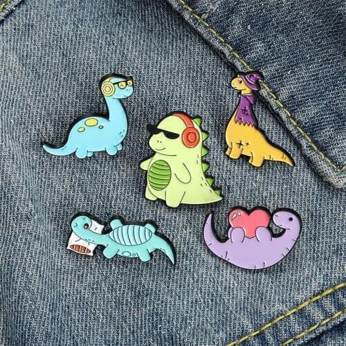 Cartoon Dinosaur Enamel Brooch Pin Set for Kids Cute Animal Lapel Pins for Clothing Backpacks Badges Hats Bags