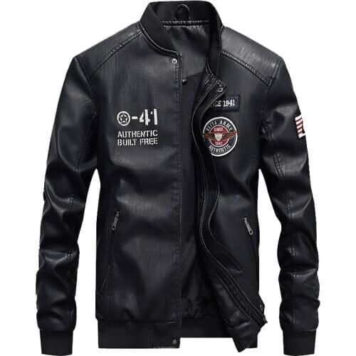 New Mens Leather Jacket Coat Male 4XL Stand Collar Casual Pilot PU Leather Jacket Men Bike Jacket Brand Clothing AG7702
