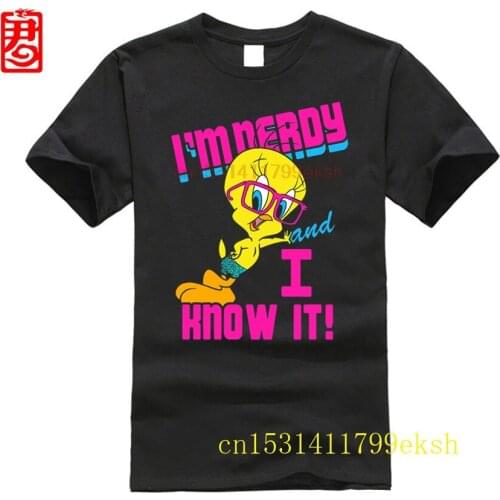 Men Lovely Style Hot Sale Shirt Brand Looney Tunes Tweety Bird Nerdy And I Know It Juniors Graphic T Shirt