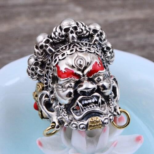 S925 sterling silver retro marcasite domineering big black God skull male index finger ring gift ring opening