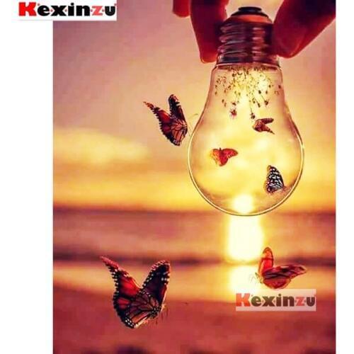 Kexinzu Full Square/Round Drill 5D DIY Diamond Painting "Seaside butterfly" 3D Embroidery Cross Stitch 5D Home Decor K54641