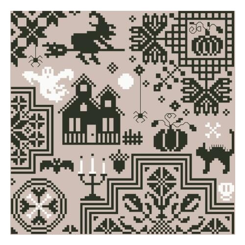 Quaker halloween cross stitch kit simple design cotton silk thread 14ct 11ct linen flaxen canvas embroidery DIY needlework